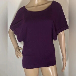 Susie Rose Plum Purple 100% Cotton Wide Short Dolman Sleeve T Shirt Women Sz 7/8